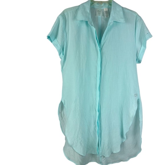 Calia By Carrie Underwood Linen Blend Cover.Up/ Tunic Style Top In Light Blue - Picture 1 of 4